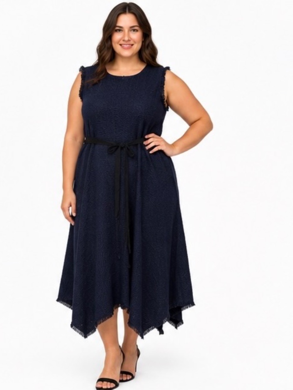 NWT 1901 Nordstrom Navy Sleeveless Fringe Belted Dress Plus Size 22